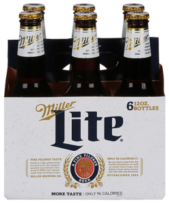 Miller Lite Beer Bottle 6 Pack, 6x12 oz